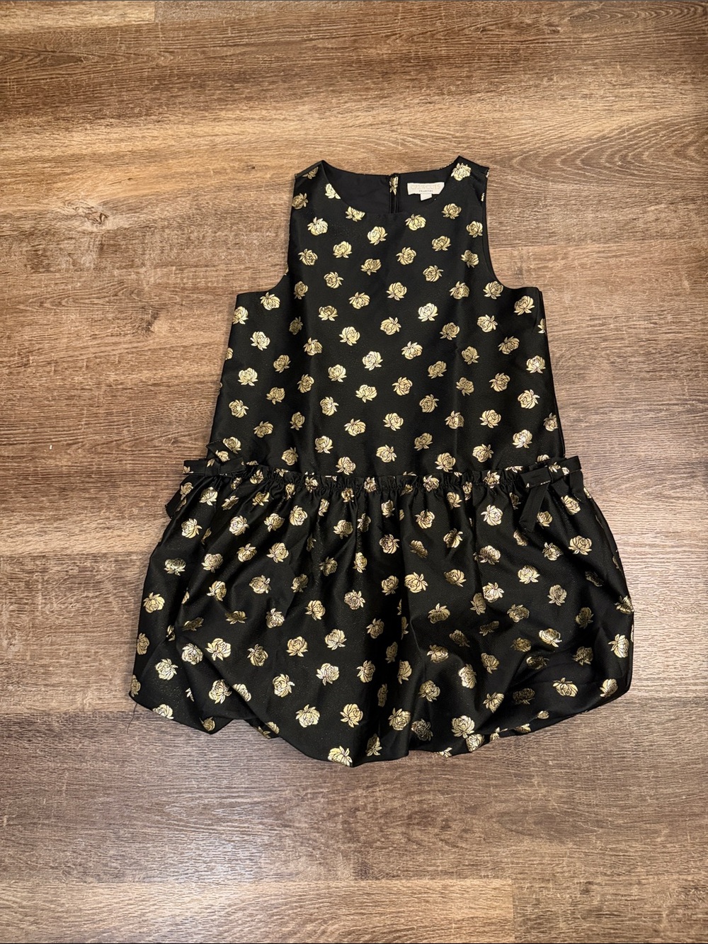 Crewcuts Black and Gold Rose Bubble Hem Dress